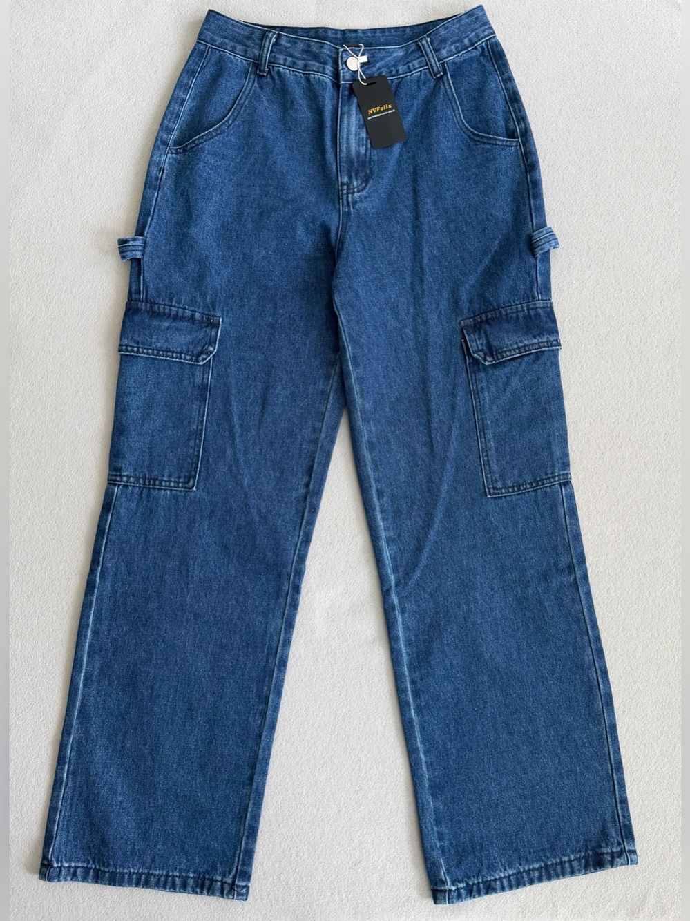 Y2K Cargo Jeans Wide Leg Medium Women’s High Waist Blue Denim NWT